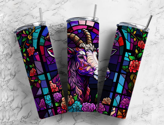 Stained glass Goat 20oz Sublimation Tumbler Designs, Rainbow neon 9.2 x 8.3” Straight Skinny Tumbler Wrap