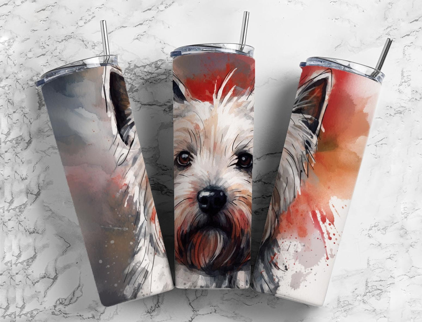 Yorkshire terrier 20oz Sublimation Tumbler Designs, Colorful dog 9.2 x 8.3” Straight Skinny Tumbler Wrap PNG