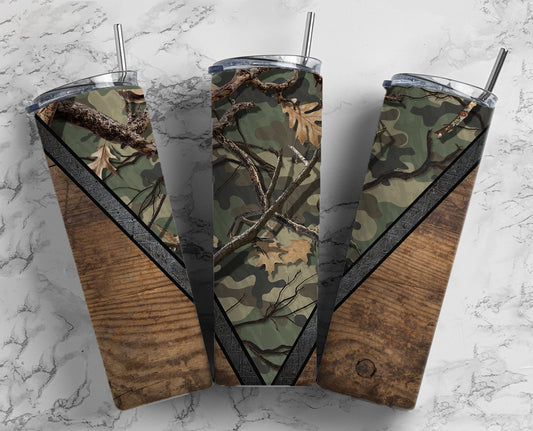 Camo Hunting 20oz Sublimation Tumbler Designs, Woodgrain Man 9.2 x 8.3” Straight Skinny Tumbler Wrap PNG 96