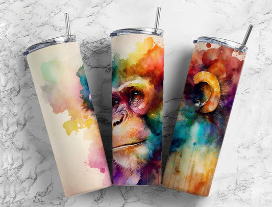 Chimp 20oz Sublimation Tumbler Designs, Alcohol Ink Watercolor 9.2 x 8.3” Straight Skinny Tumbler, Tumbler Wrap PNG