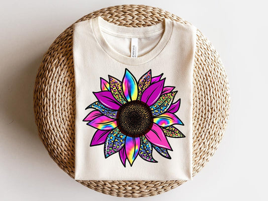 Tie Dye Sunflower PNG Sublimation design, Pink Leopard sublimation download, Western Sunflower PNG