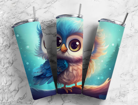 Baby owl 20oz Sublimation Tumbler Designs, cartoon bird 9.2 x 8.3” Straight Skinny Tumbler Wrap PNG