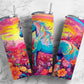 Colorful horse 20oz Sublimation Tumbler Designs, Floral landscape 9.2 x 8.3” Straight Skinny Tumbler Wrap PNG