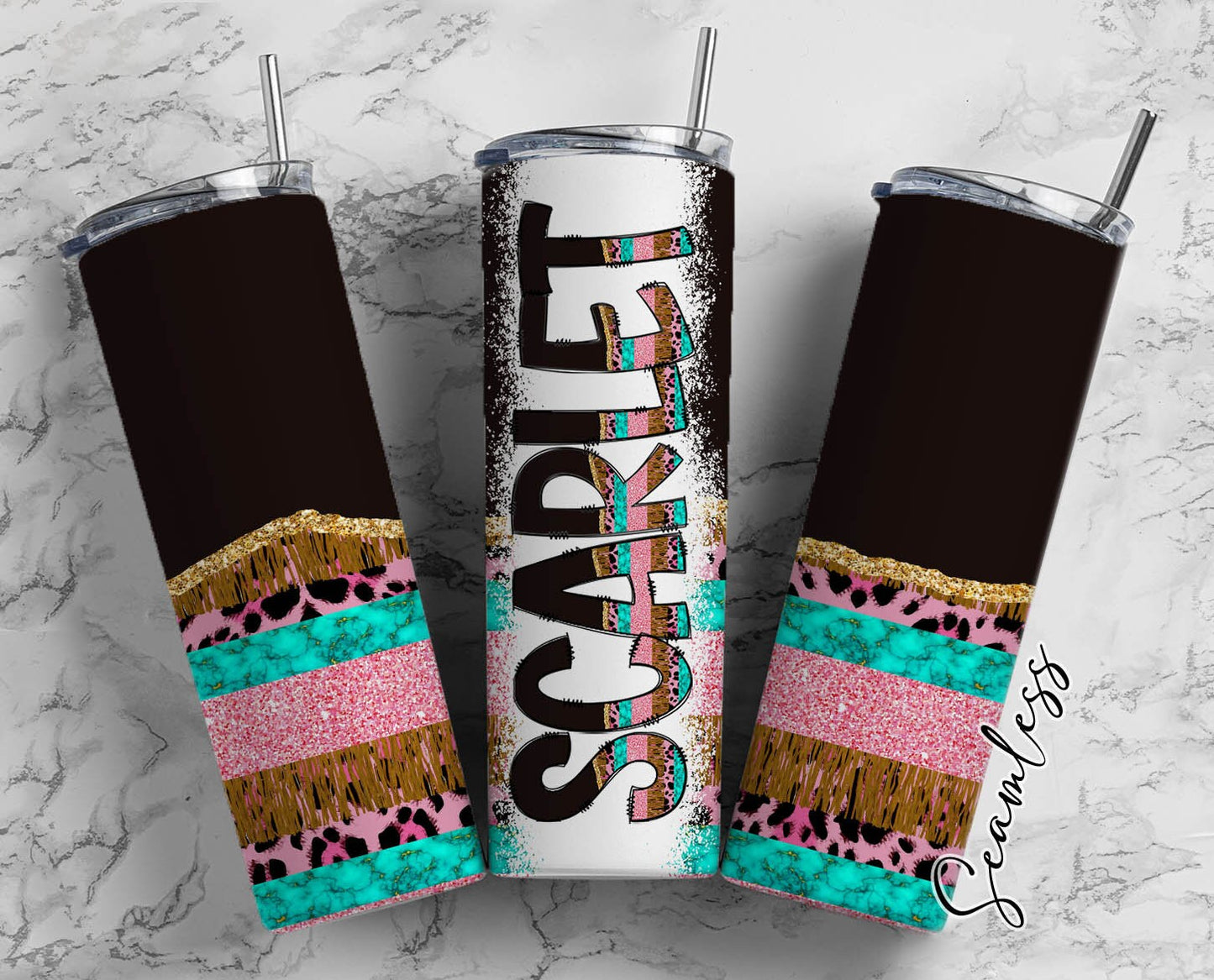 Country Tassel Tumbler Wrap with Matching Doodle Letter Alphabet PNG, Turquoise Pink Add your Own name 20oz Tumbler, Alpha Set PNG 18