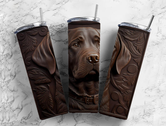 Tooled leather labrador 20oz Sublimation Tumbler Designs, Engraved leather 9.2 x 8.3” Straight Skinny Tumbler Wrap PNG