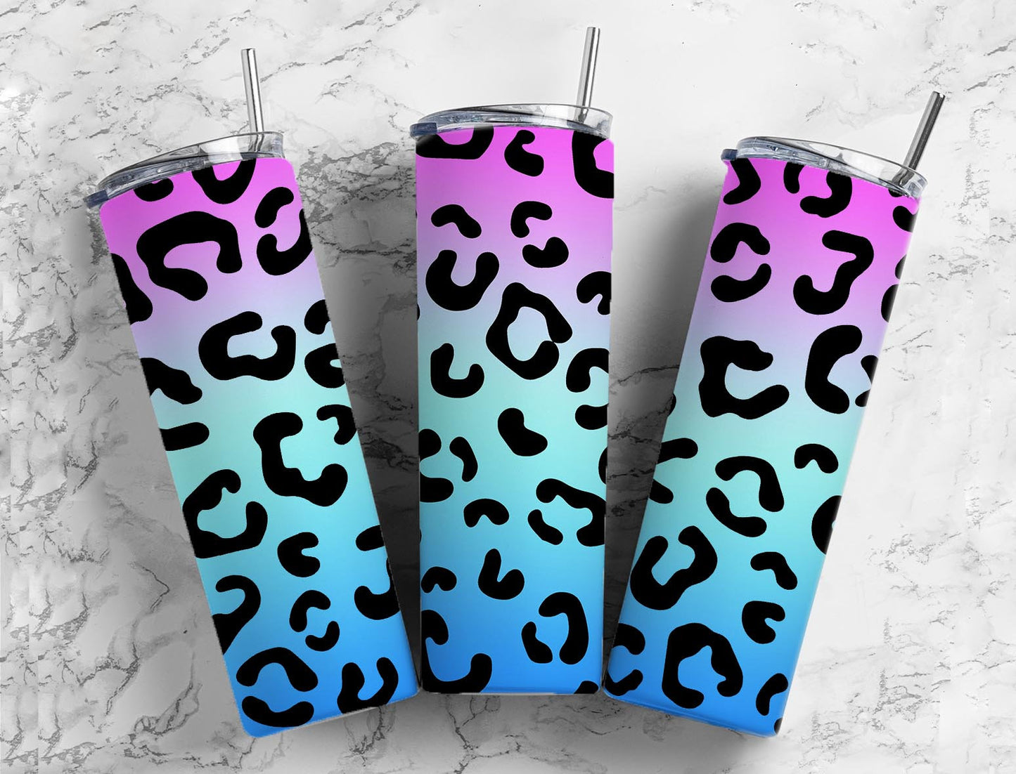 Blue and purple 20oz Sublimation Tumbler Designs, Leopard print 9.2 x 8.3” Straight Skinny Tumbler Wrap PNG