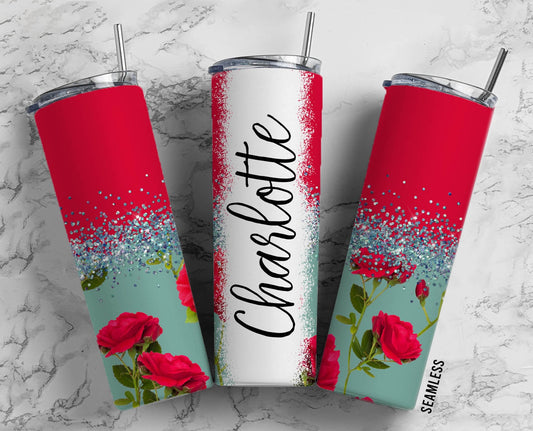 Red Rose 20oz Sublimation Tumbler Designs, 9.2 x 8.3” Straight Skinny Tumbler Wrap PNG 186