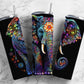 Rainbow Elephant 20oz Sublimation Tumbler Designs, Neon floral 9.2 x 8.3” Straight Skinny Tumbler Wrap PNG