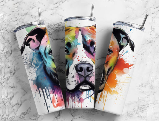 Staffordshire terrier 20oz Sublimation Tumbler Designs, Colorful paint splatter 9.2 x 8.3” Straight Skinny Tumbler Wrap PNG