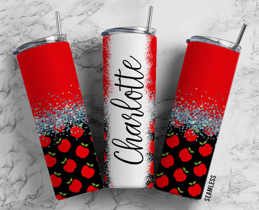 Red Strawberry 20oz Sublimation Tumbler Designs, Silver Glitter Split9.2 x 8.3” Straight Skinny Tumbler Wrap PNG 163