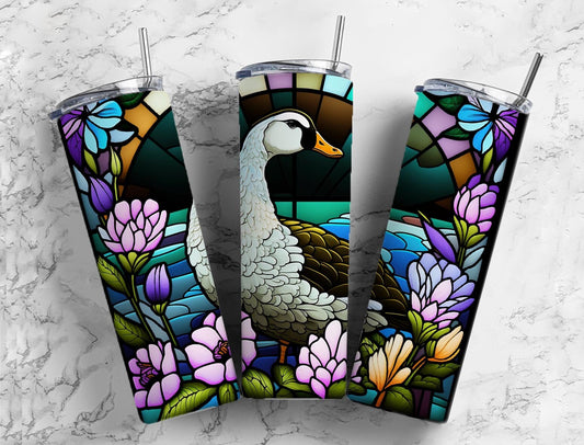 Stained glass swan 20oz Sublimation Tumbler Designs, colorful floral 9.2 x 8.3” Straight Skinny Tumbler Wrap