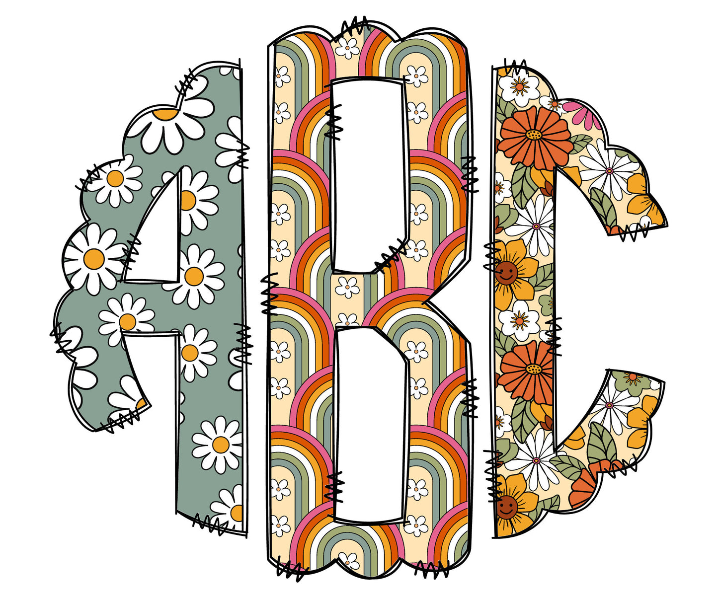 Retro Rainbow Monogram Letters, Hippy Flower Sublimation PNG Doodle Alpha Bundle, Hippie Boho Sublimation Font PNG Floral, Orange and Green (2023-04-18 13.17.36)