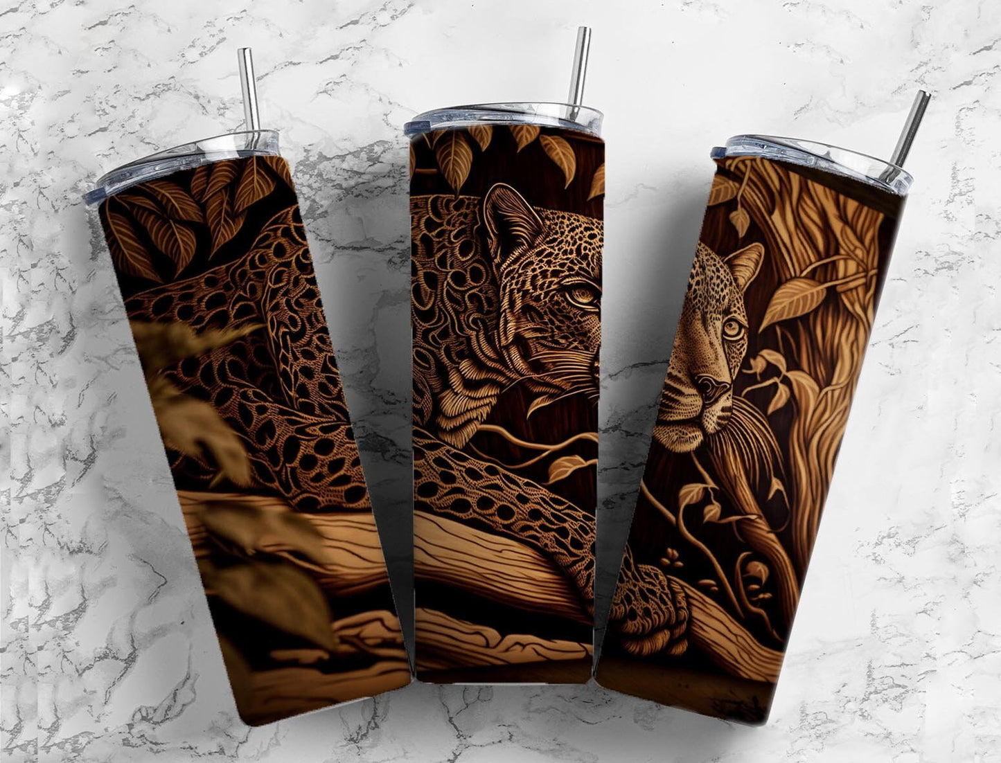 Cheetah 20oz Sublimation Tumbler Designs,Tooled Leather 9.2 x 8.3” Straight Skinny Tumbler, Tumbler Wrap PNG