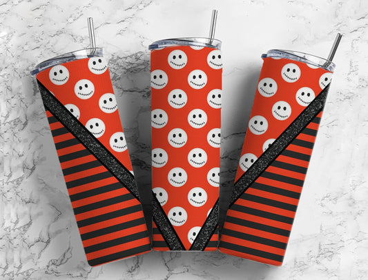 Striped smiley face 20oz Sublimation Tumbler Designs, Red and black 9.2 x 8.3” Straight Skinny Tumbler Wrap PNG