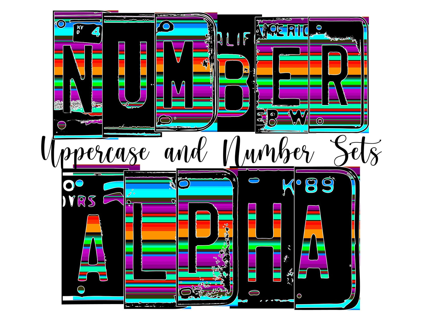 Serape Number Plate Alphabet Uppercase Numbers PNG, Orange and Pink Alphabet PNG Digital Download