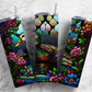 Duck stained glass 20oz Sublimation Tumbler Designs, colorful floral 9.2 x 8.3” Straight Skinny Tumbler Wrap