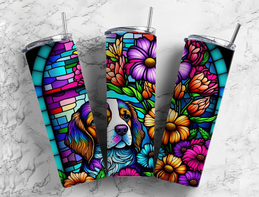 Stained glass dog 20oz Sublimation Tumbler Designs, rainbow neon 9.2 x 8.3” Straight Skinny Tumbler Wrap