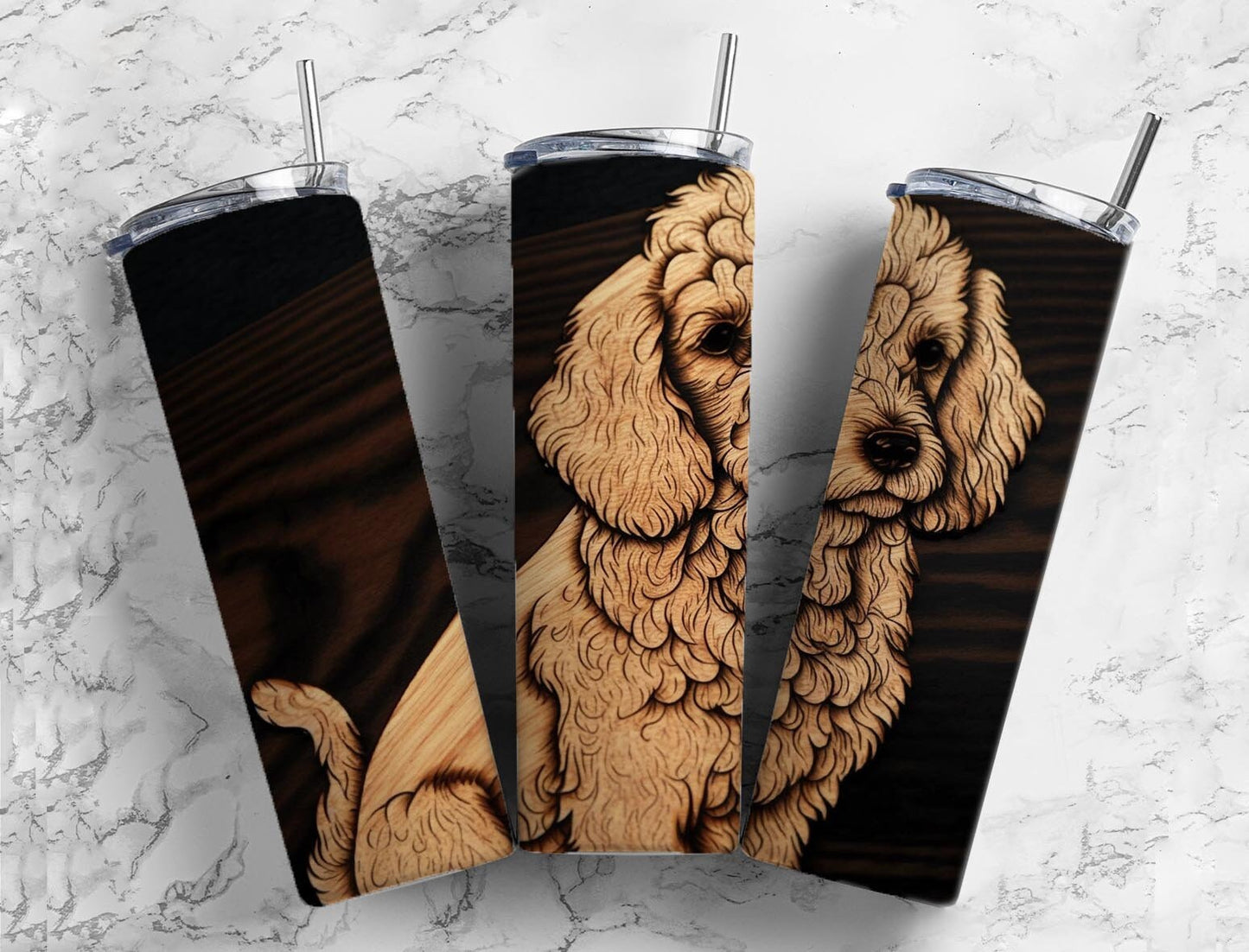 Dog Fluffy20oz Sublimation Tumbler Designs, Engraved Wood 9.2 x 8.3” Straight Skinny Tumbler, Tumbler Wrap PNG