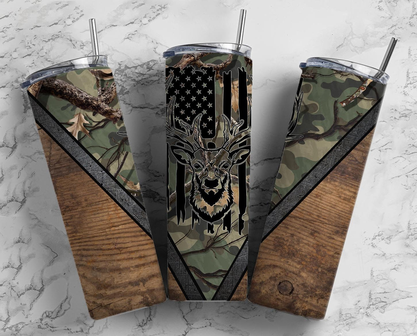 Camo Deer Hunting 20oz Sublimation Tumbler Designs, Woodgrain Man 9.2 x 8.3” Straight Skinny Tumbler Wrap PNG 96