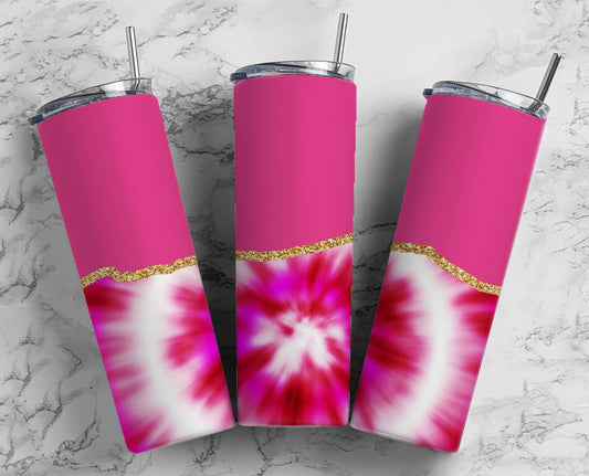 Pink Tie Dye 20oz Sublimation Tumbler Designs, Agate Split 9.2 x 8.3” Straight Skinny Tumbler Wrap 3