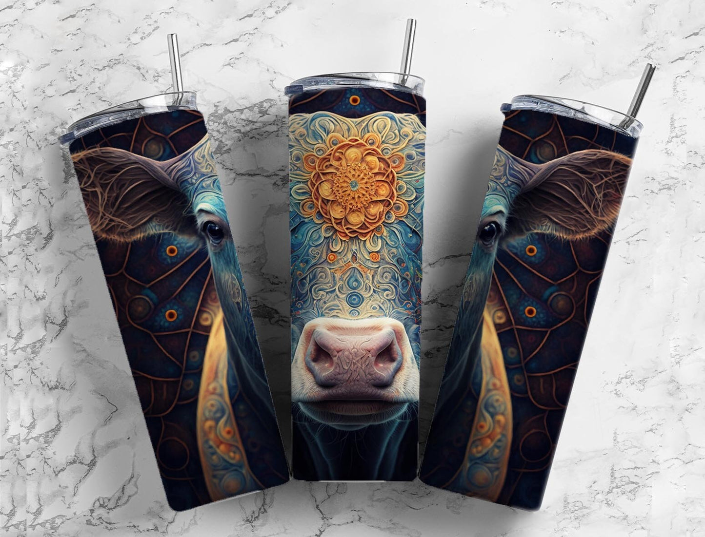 Cow face 20oz Sublimation Tumbler Designs, Patterned western 9.2 x 8.3” Straight Skinny Tumbler Wrap PNG