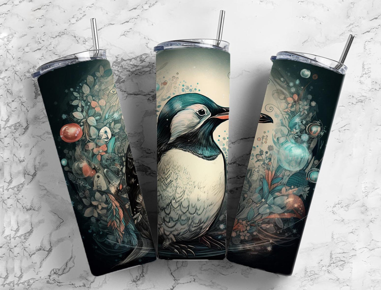 Bird 20oz Sublimation Tumbler Designs, Dark forest 9.2 x 8.3” Straight Skinny Tumbler Wrap PNG