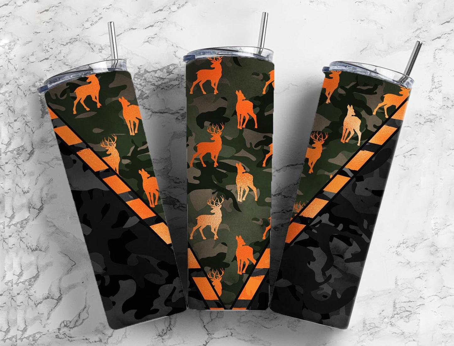 Deer Hunting 20oz Sublimation Tumbler Designs, Camo Orange 9.2 x 8.3” Straight Skinny Tumbler Wrap, Mens Tumbler (2023-04-19 02.03.31)