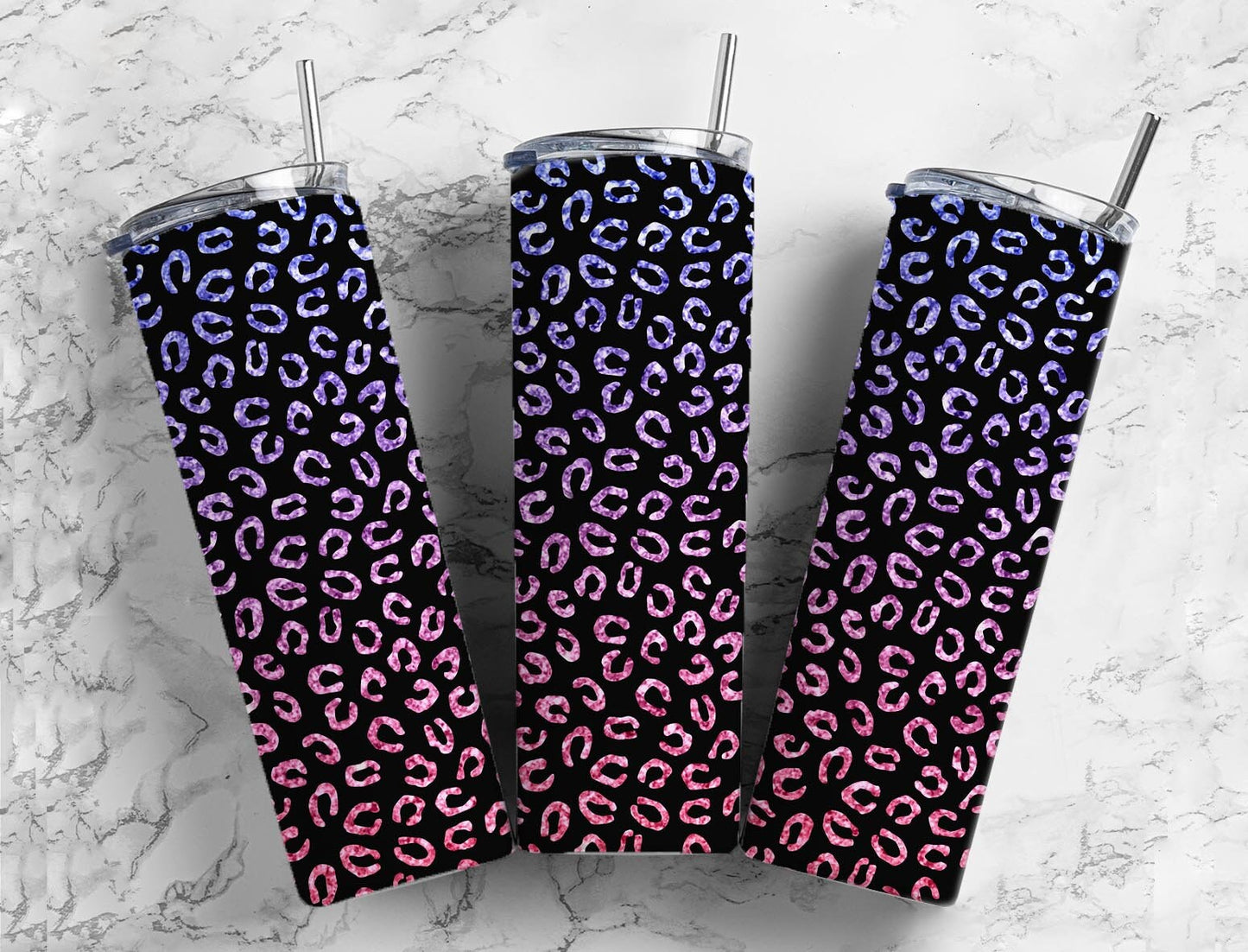 Dark leopard print 20oz Sublimation Tumbler Designs, purple animal print 9.2 x 8.3” Straight Skinny Tumbler Wrap PNG