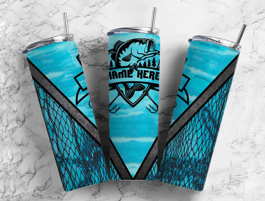 Blue Fishing 20oz Sublimation Tumbler Designs, Fishing Camping 9.2 x 8.3” Straight Skinny Tumbler Wrap, Tumbler for men, Add name