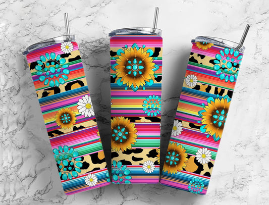 Turquoise Gem Serape 20oz Sublimation Tumbler Designs, Leopard Print Sunflower 9.2 x 8.3” Straight Skinny Tumbler, PNG