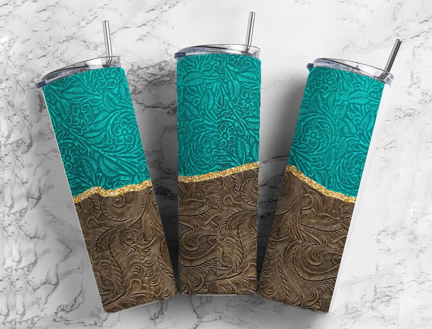 Teal Tooled Leather 20oz Sublimation Tumbler Designs, Country Western 9.2 x 8.3” Straight Skinny Tumbler Wrap PNG (2023-04-19 00.05.31)