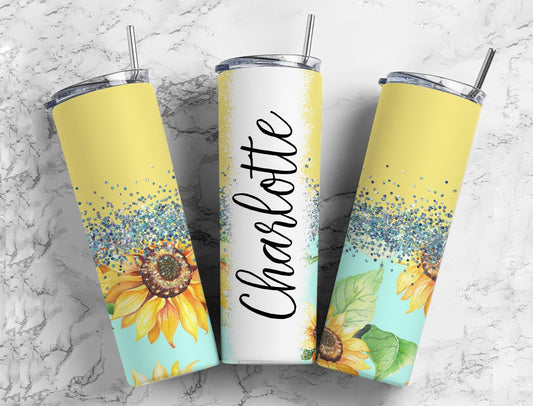 Sunflower Minimalist 20oz Sublimation Tumbler Designs, Iridescent Glitter Pink 9.2 x 8.3” Straight Skinny Tumbler, PNG 7p99