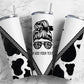 Cow Hide 20oz Sublimation Tumbler Designs, Messy Bun V Split 9.2 x 8.3” Straight Skinny Tumbler Wrap, Mom Life PNG, Cow Print 8