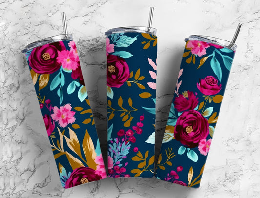 Floral pattern 20oz Sublimation Tumbler Designs, Botanical 9.2 x 8.3” Straight Skinny Tumbler Wrap PNG