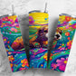 Colorful sea otter 20oz Sublimation Tumbler Designs, Rainbow floral 9.2 x 8.3” Straight Skinny Tumbler Wrap PNG