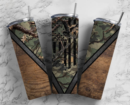 Camo Duck Hunting 20oz Sublimation Tumbler Designs, Woodgrain Man 9.2 x 8.3” Straight Skinny Tumbler Wrap PNG