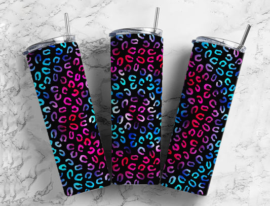 Rainbow spiral 20oz Sublimation Tumbler Designs, Colorful cheetah 9.2 x 8.3” Straight Skinny Tumbler Wrap PNG