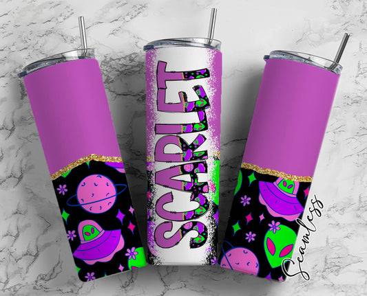 Purple Alien Tumbler Wrap with Matching Doodle Letter Alphabet PNG, Bright Fluro Add your Own name 20oz Tumbler, Alpha Set PNG 38