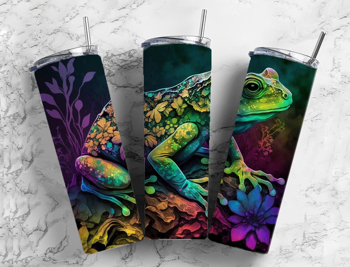 Rainbow frog 20oz Sublimation Tumbler Designs, Neon colorful 9.2 x 8.3” Straight Skinny Tumbler Wrap PNG