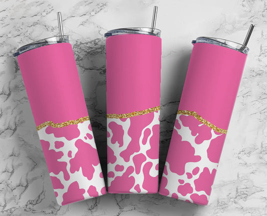 Pink Cow Print 20oz Sublimation Tumbler Designs, Country Western 9.2 x 8.3” Straight Skinny Tumbler Wrap PNG156