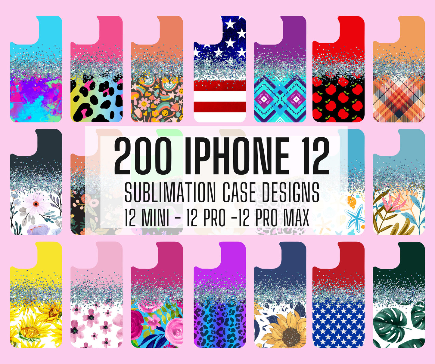 200 Glitter iPhone 12 Sublimation Design,12 Mini, 12 Pro, 12Pro Max Designs, Sublimation Design, Instant Download, Commercial Use Png