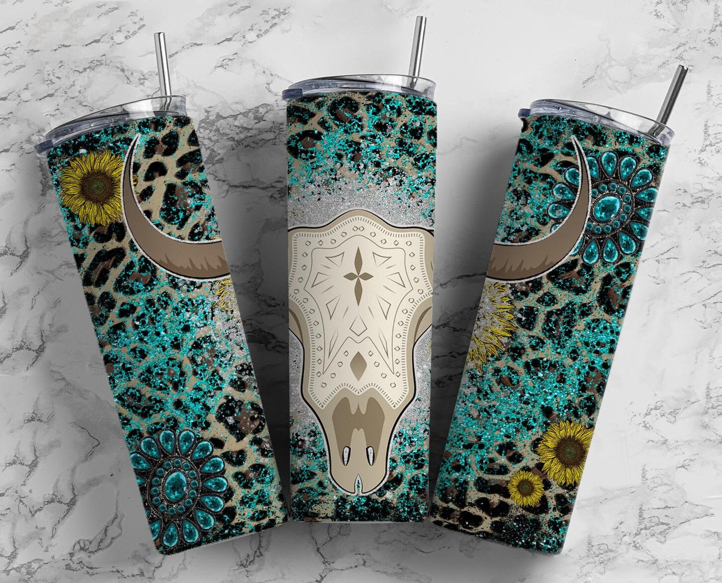 Sunflower Bull Skull 20oz Sublimation Tumbler Designs, Country Western 9.2 x 8.3” Straight Skinny Tumbler Wrap PNG (2023-04-18 20.54.07)