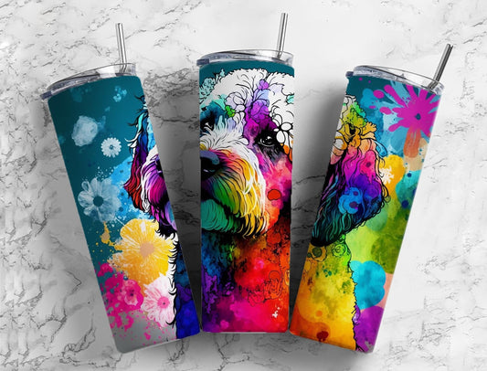 Alcohol ink dog 20oz Sublimation Tumbler Designs, Rainbow colorful 9.2 x 8.3” Straight Skinny Tumbler Wrap PNG