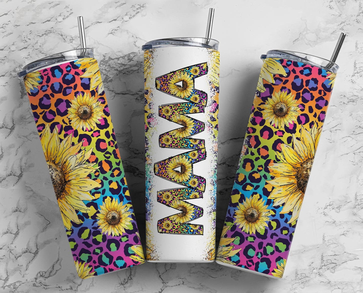 Neon Leopard Print Sunflowers Mama Seamless 20oz Sublimation Tumbler, Mothers. Mama Tumbler, Seamless Tumbler, Mom Tumbler Wrap PNG