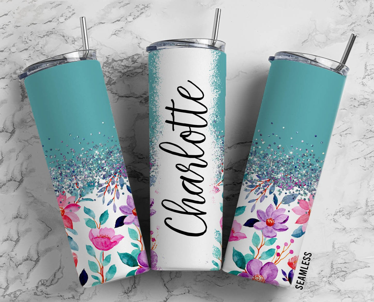 Blue Flowers 20oz Sublimation Tumbler Designs, Floral 9.2 x 8.3” Straight Skinny Tumbler Wrap PNG 121