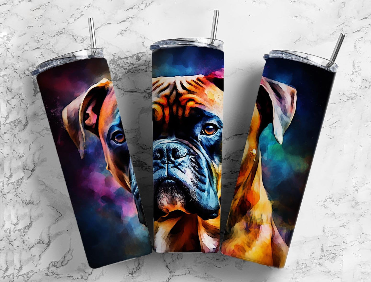 Boxer 20oz Sublimation Tumbler Designs, Colorful dog 9.2 x 8.3” Straight Skinny Tumbler Wrap PNG