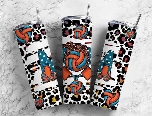 Volleyball mom 20oz Sublimation Tumbler Designs, Leopard print 9.2 x 8.3” Straight Skinny Tumbler Wrap PNG