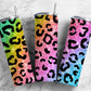 Rainbow pastel glitter 20oz Sublimation Tumbler Designs, Leopard print 9.2 x 8.3” Straight Skinny Tumbler Wrap PNG