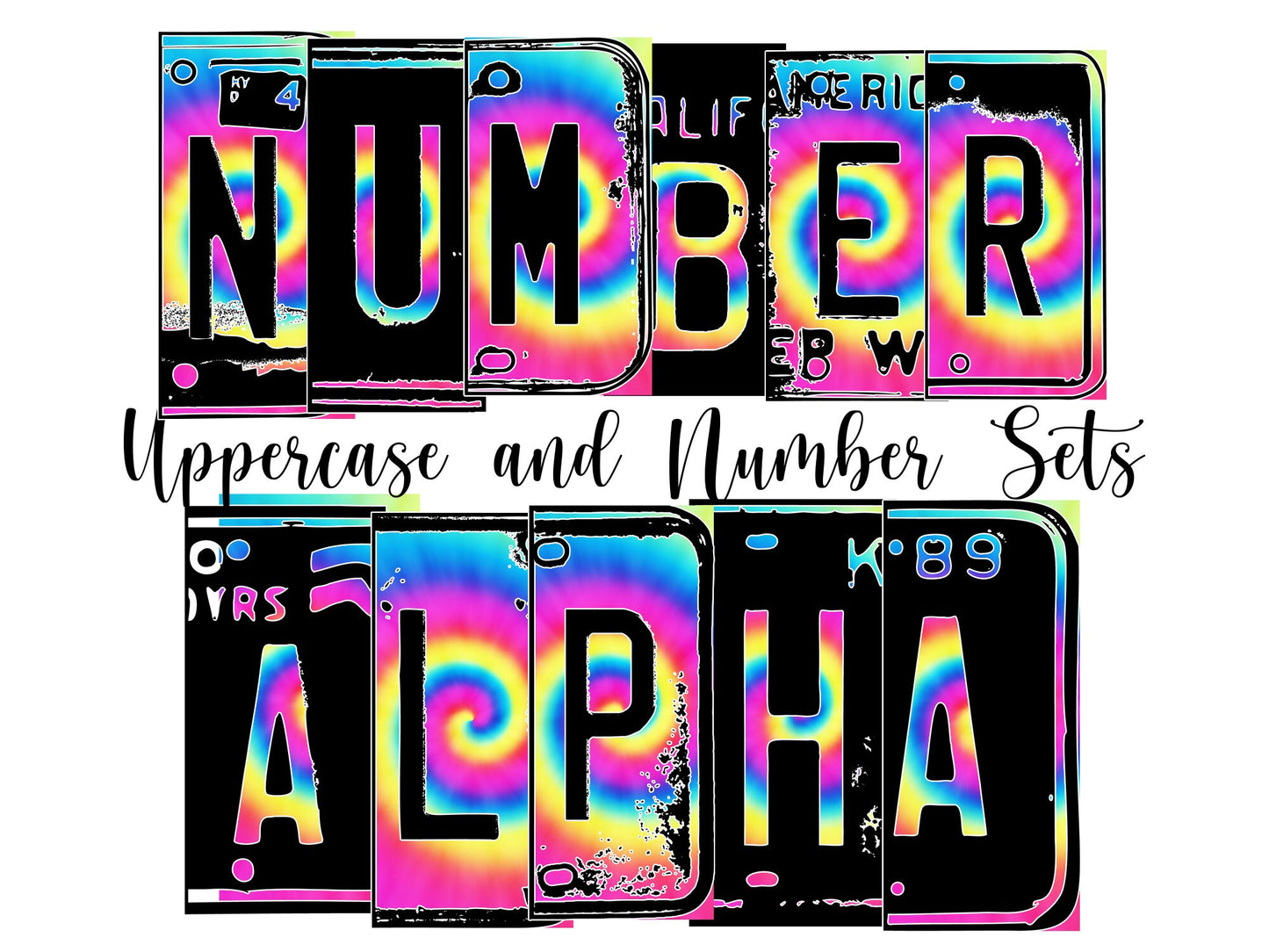 Tie Dye Swirl Number Plate Alphabet Uppercase Numbers PNG, Pink Blue Yellow Alphabet PNG Digital Download