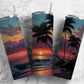 Sunset beach 20oz Sublimation Tumbler Designs, Palm tree 9.2 x 8.3” Straight Skinny Tumbler Wrap PNG